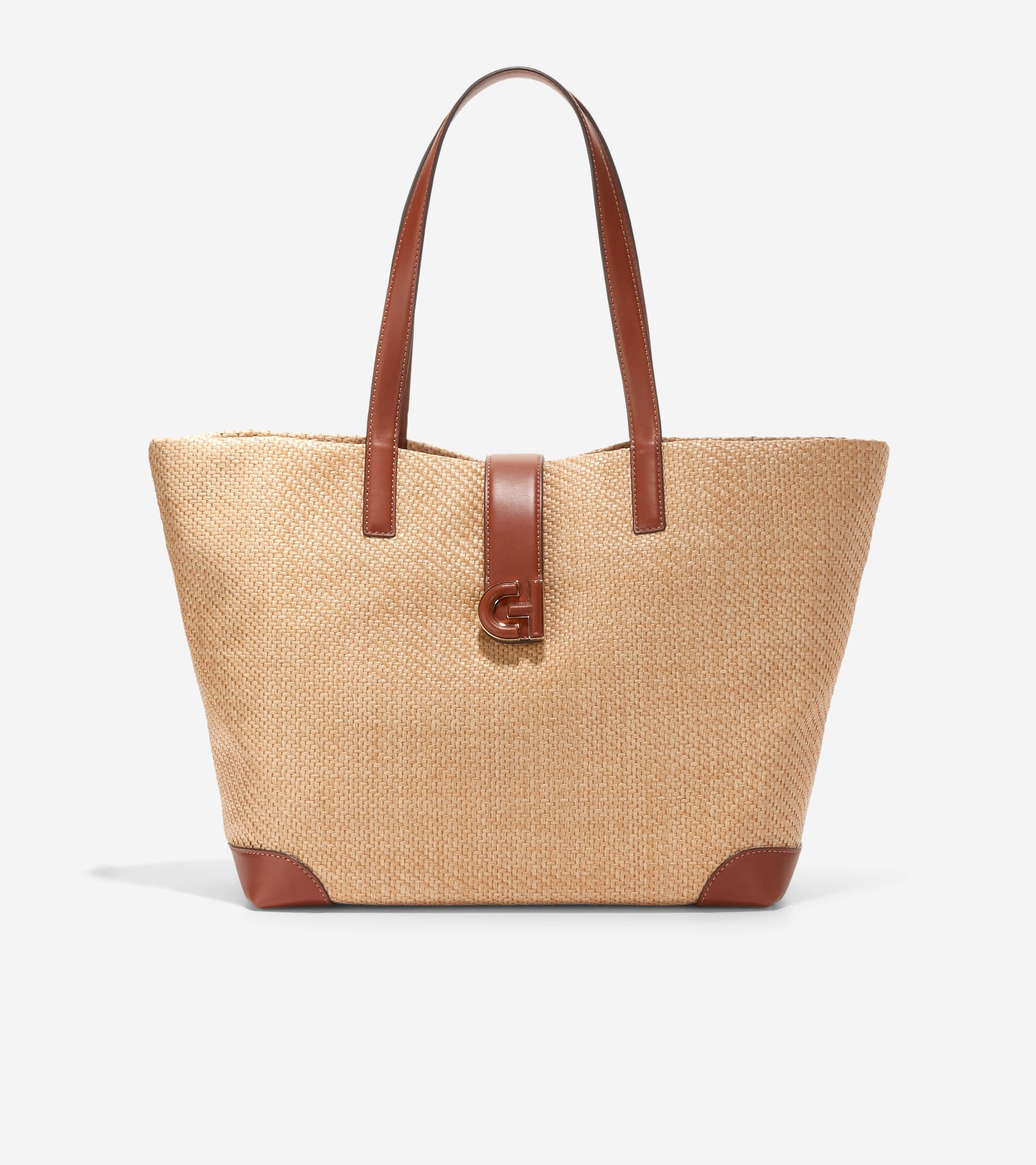 Classic Straw Tote Bag in Beige Or Khaki Cole Haan